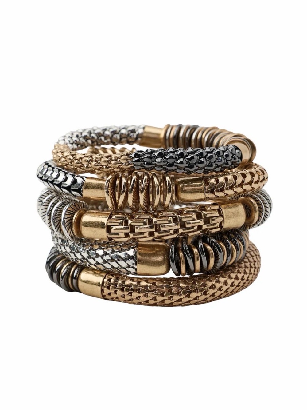 Zara 5-piece of Stackable Mixed Metal Coil Bracelets - Gold & Silver